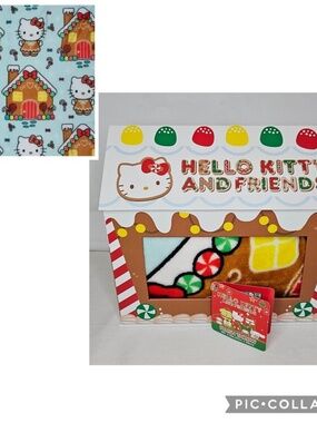 New Hello Kitty Sanrio Gingerbread House Gift Box Plush Throw Blanket 46" X 60"